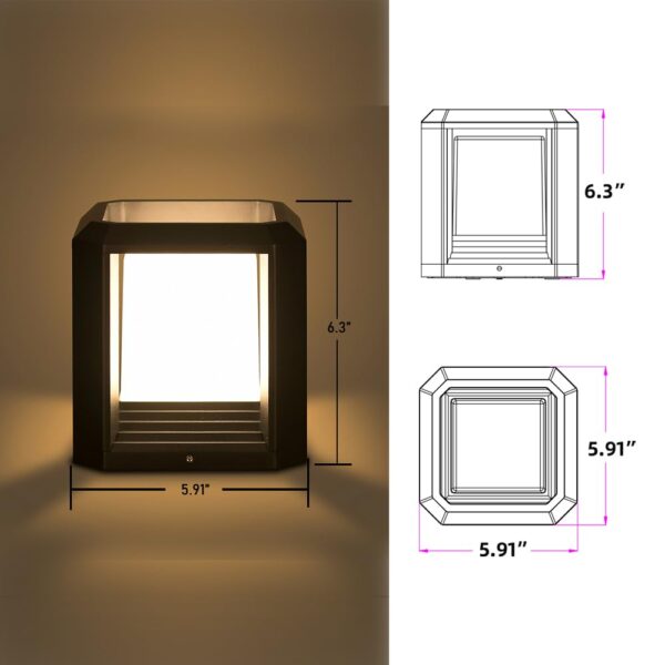 Outdoor Post Lights,Fits 5.91"x5.91"x6.34" Wooden Fence Deck Patio Garden, LED Lamp Post Waterproof Lantern 20W 3000K Modern Black Outdoor Column Lamps ETL certificated… - Image 7