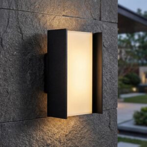PLUSLED Modern LED Outdoor Wall Sconce 20W - Up Down Exterior Lighting Fixture, Matte Black Aluminum Waterproof Porch Lights for House, Front Door, Garage, Patio & Garden, 3000K Warm White