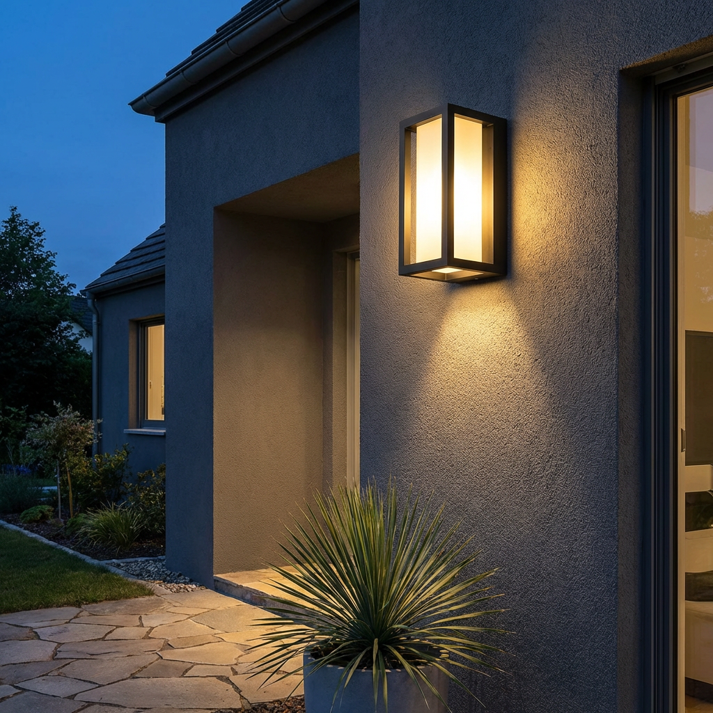 PLUSLED outdoor LED up and down wall sconce mounted on modern American home porch
