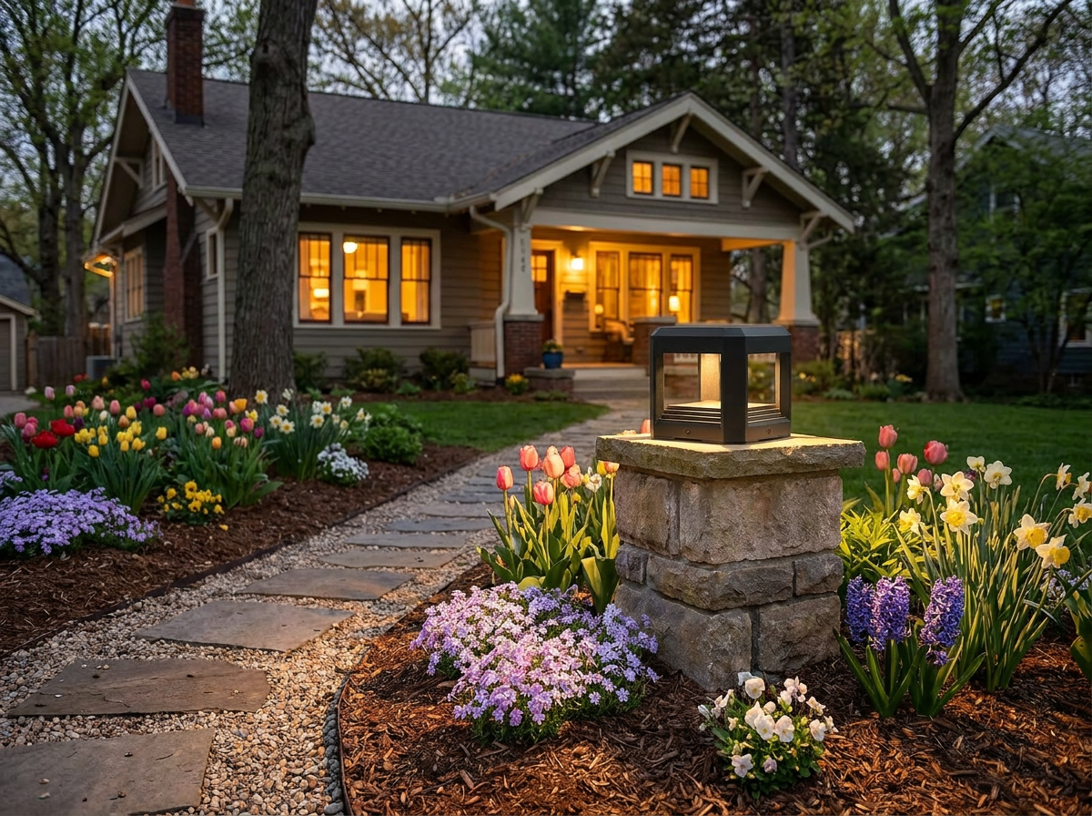 PLUSLED compact outdoor column light on garden path pedestal