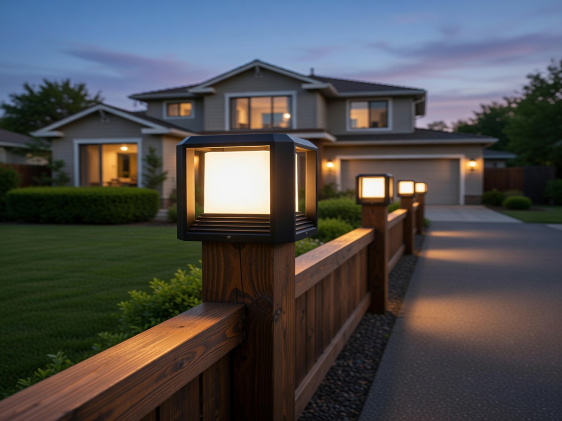 PLUSLED LED Post Light lining a suburban driveway at twilight